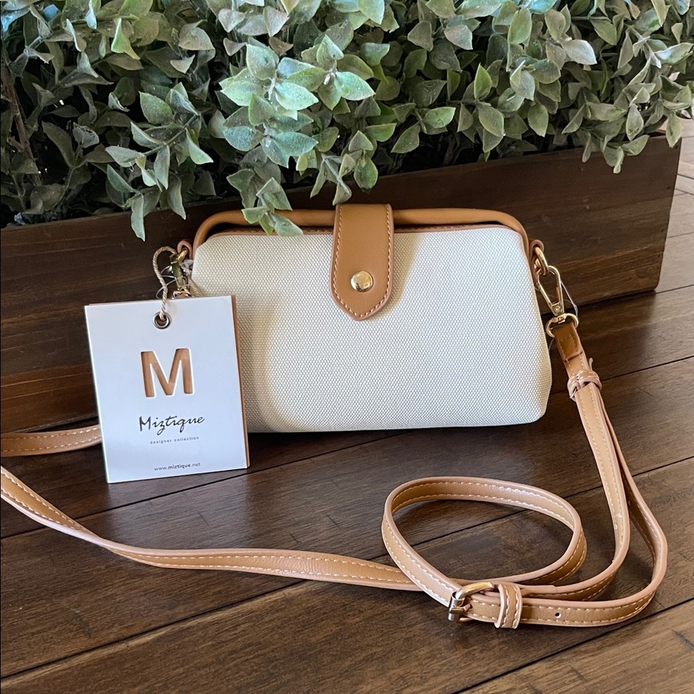 Miztique Cream and Tan Crossbody Bag